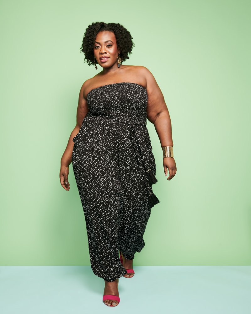 Plus size model with pear body shape wearing Alba Sleeveless Jumpsuit by City Chic | Dia&Co | dia_product_style_image_id:118280